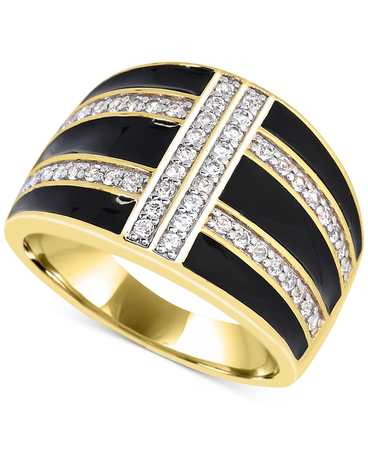 Women's 14K Gold Plated Ring in Sterling Silver - Black