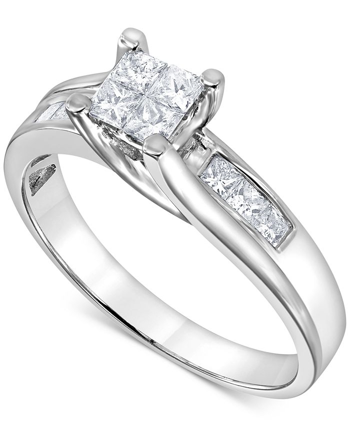 Macy's Diamond Princess Quad Cluster Engagement Ring (1/2 ct. t.w.) in ...