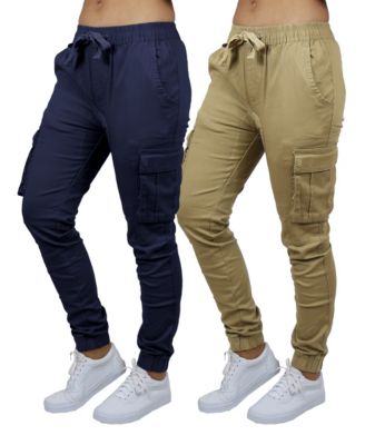 Women's Loose Fit Cotton Stretch Twill Cargo Joggers Set, 2 Pack
