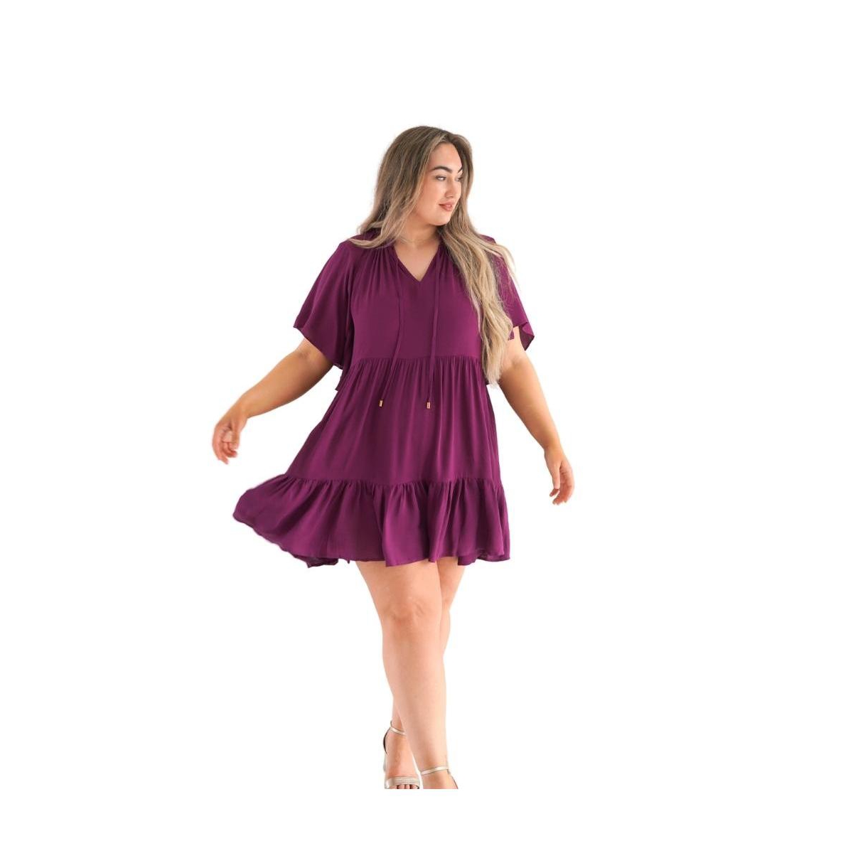 Women's Short Sleeve Jamie Swing Dress - Dark berry