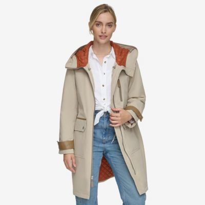 Women's Gemas Lightweight Parka Coat With Matte Shell and Faux Leather Details