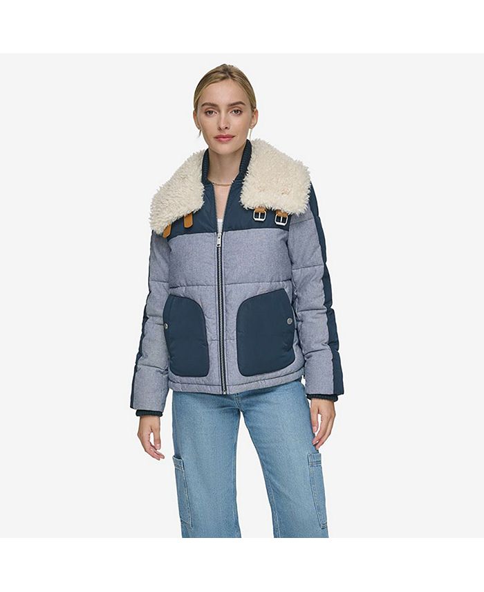 Andrew Marc Women's Sheree Mixed Media Puffer With Denim and Faux