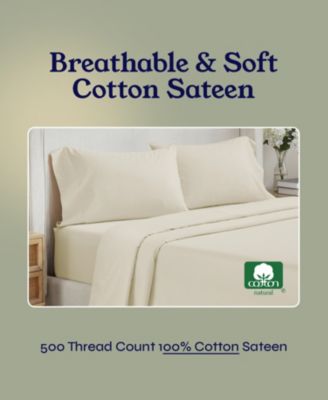 Extra Long Staple 500 Thread Count Cotton Sateen Weave 4 Piece Sheet Set, Queen