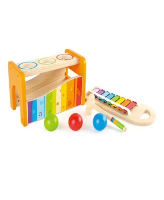 Hape Kids Wooden Musical Instrument Rainbow Pound and Tap Bench with Xylophone