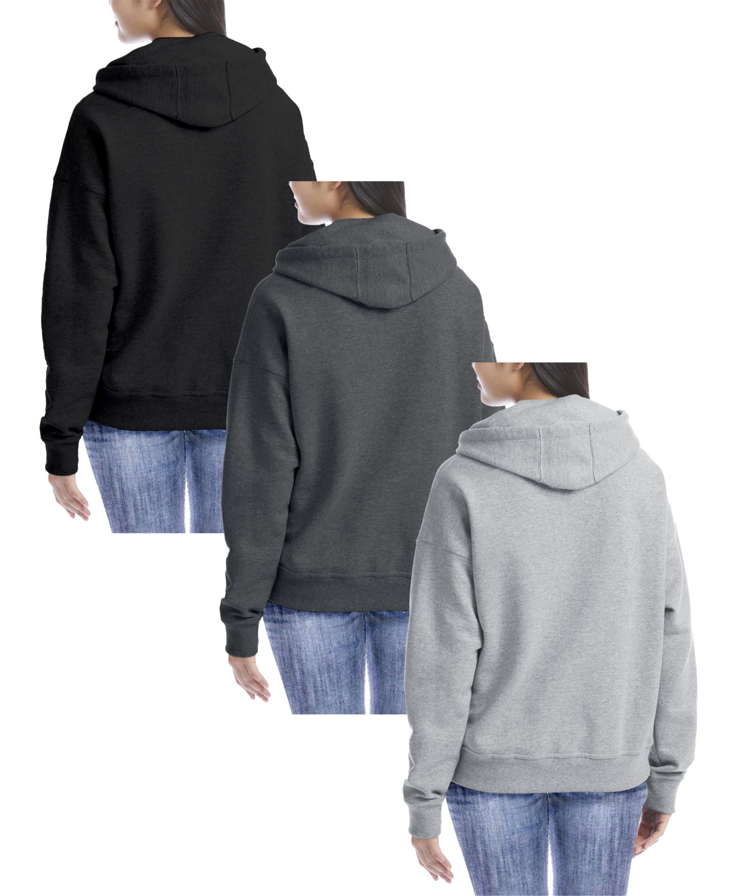 Женские худи Galaxy By Harvic Fleece-Lined Loose-Fit Full-Zip Sweater Set, 3 Pack, цвет: Чёрный / Графитовый — фото 2