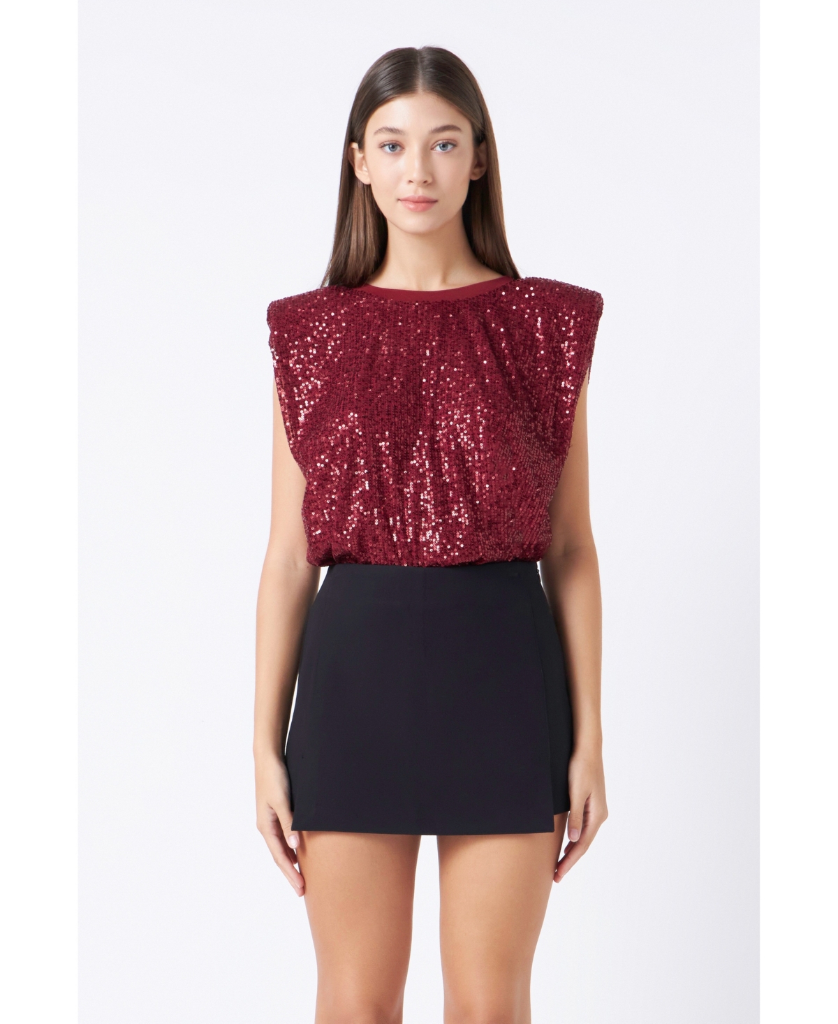 endless rose Women's Sequin Shoulder Pad Top