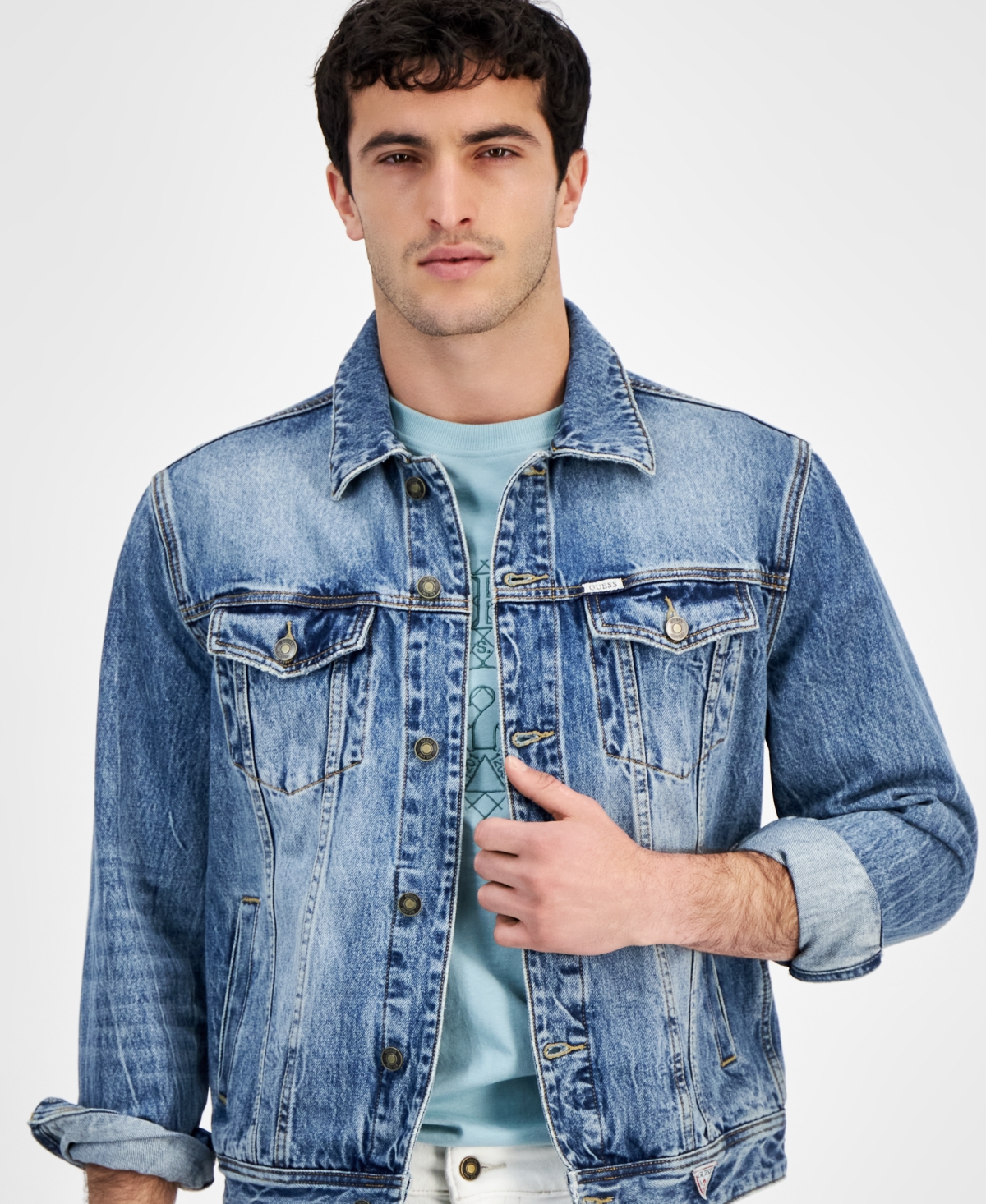 Guess Men s Dean Embroidered Denim Jacket Venture Smart Closet