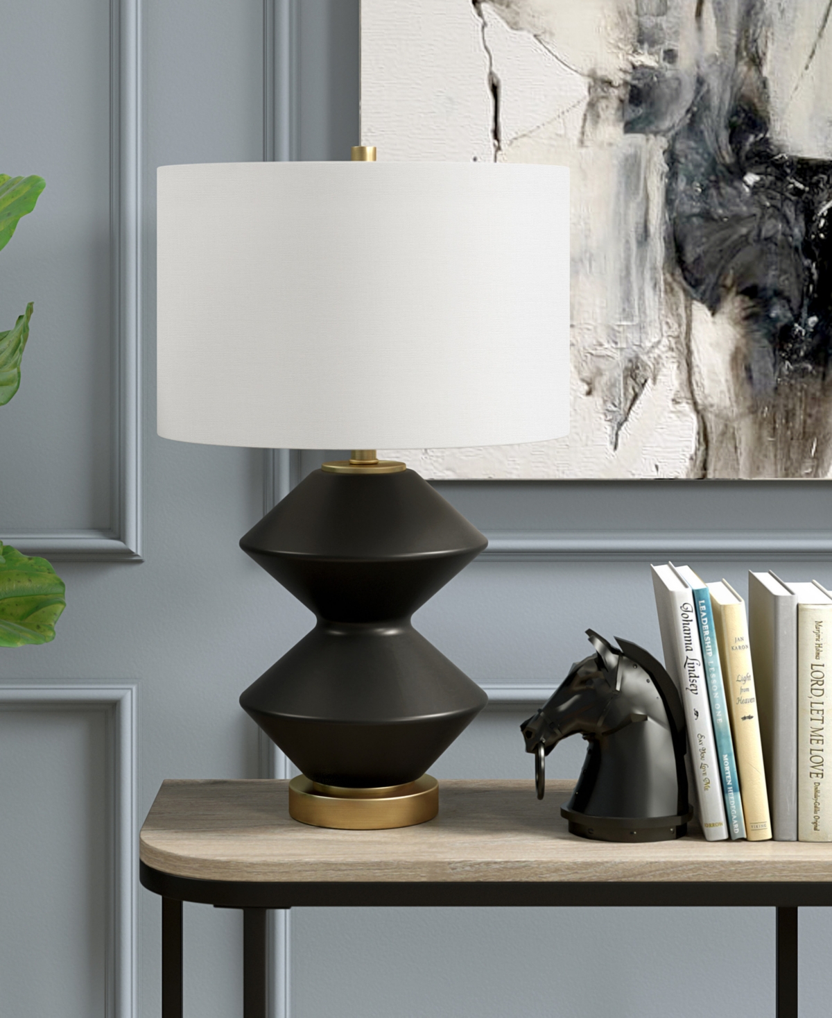 Shop Hudson & Canal Caserta 22.75" Tall Double Gourd Lamp With Linen Shade In Matte Black,brass