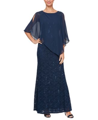 SL Fashions Women's Sequin Lace Chiffon Caplet Gown - Macy's