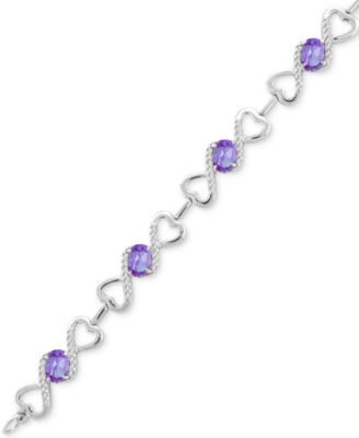 Amethyst (3-1/2 ct. t.w) & White Topaz Heart Link Bracelet in Sterling Silver
