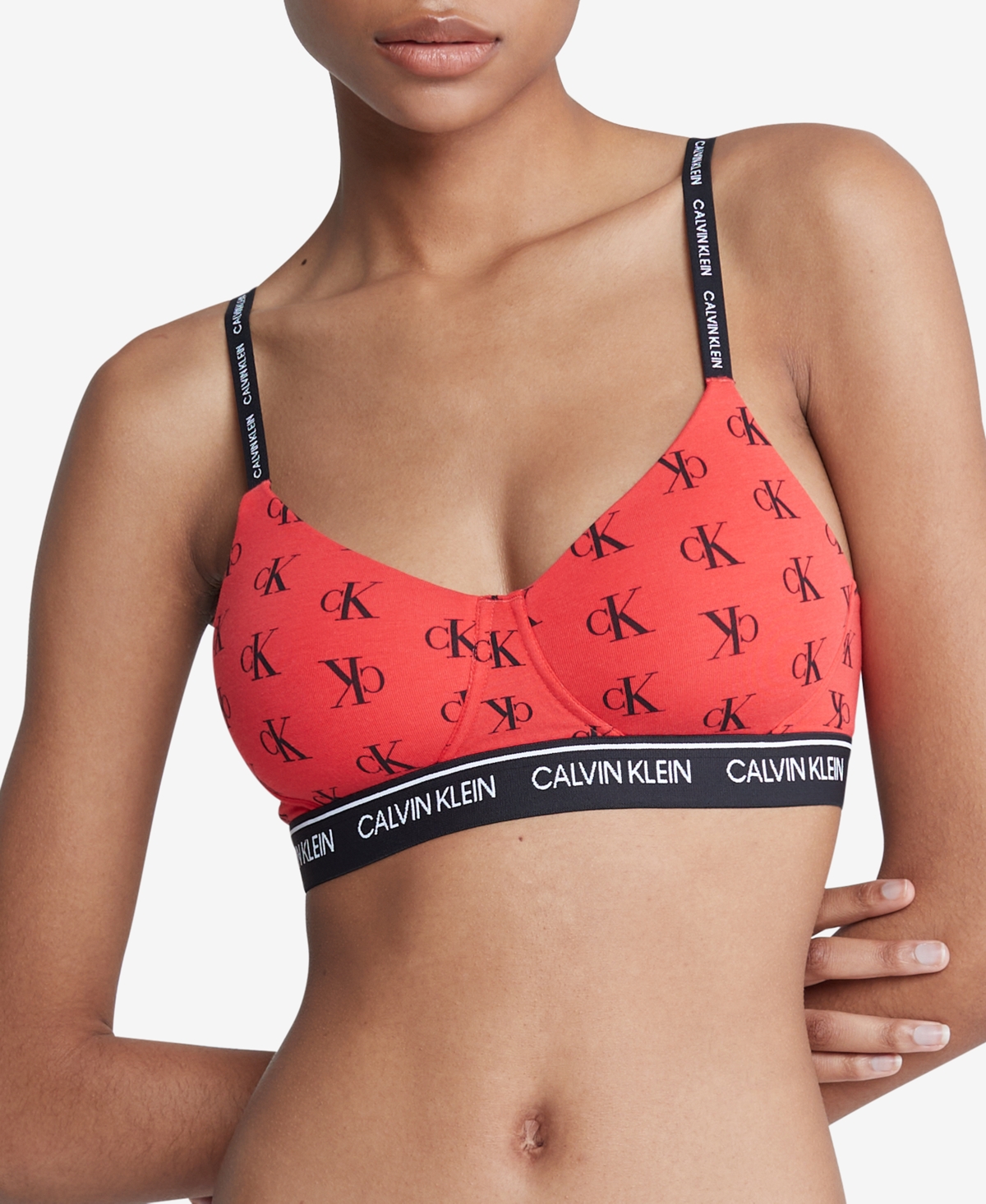 Calvin Klein Archive Logo Lightly Lined Wirefree Bra Qf6094 In Ck Standard Logo Red