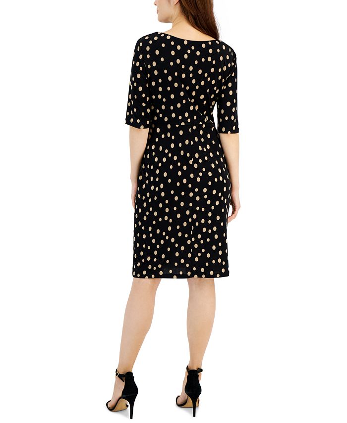 Connected Women's Dot-Print Asymmetrical-Neck Faux-Wrap Dress - Macy's