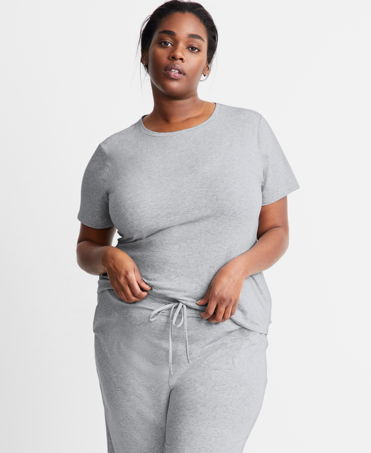 State Of Day Women's Cotton Blend Short-sleeve Sleep Tee Xs-3x, Created For Macy's In Sleep Grey