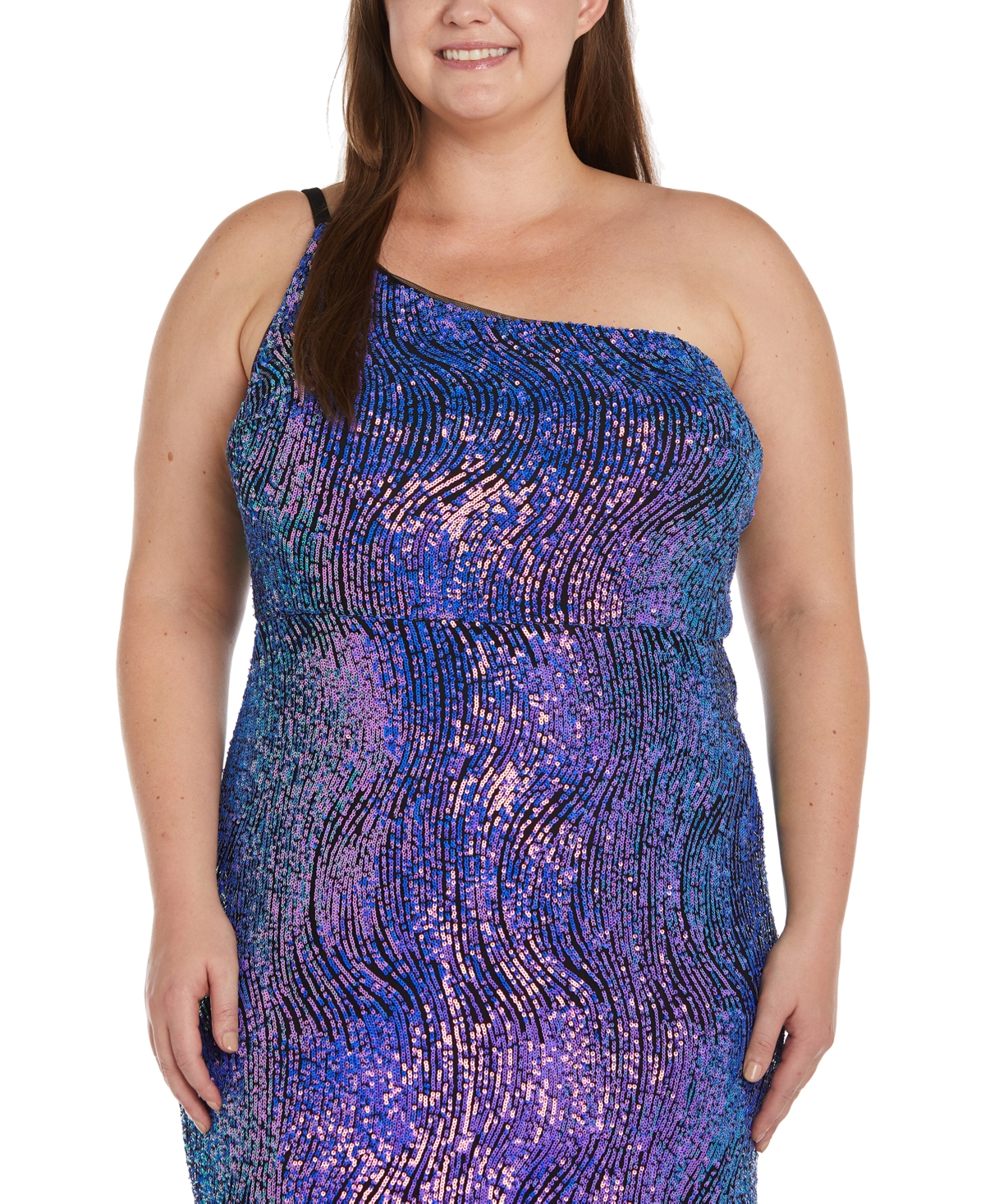 Morgan & Company Trendy Plus Size Sequined One-Shoulder Gown -Purlpe