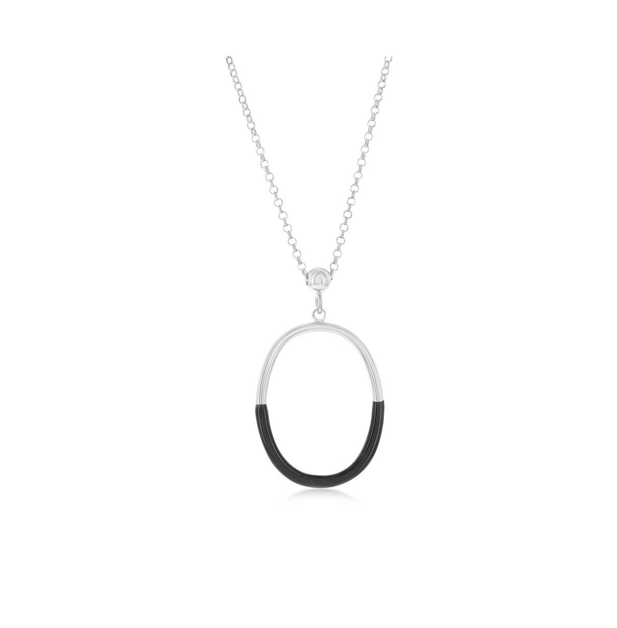 Sterling Silver or Gold Plated over sterling silver, Enamel Oval Necklace - Black