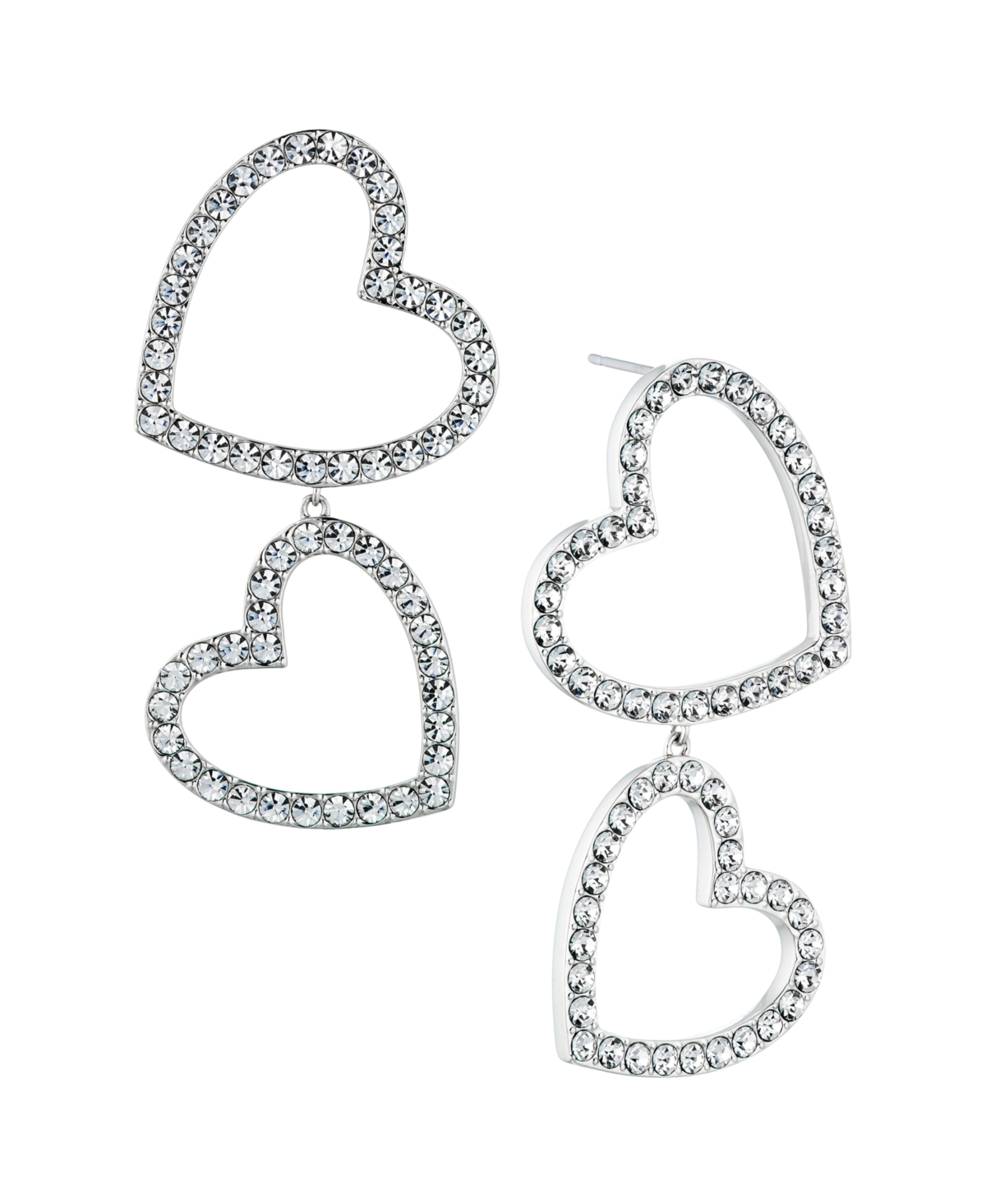 Ava Nadri Silver-tone Crystal Stone Double Heart Earrings