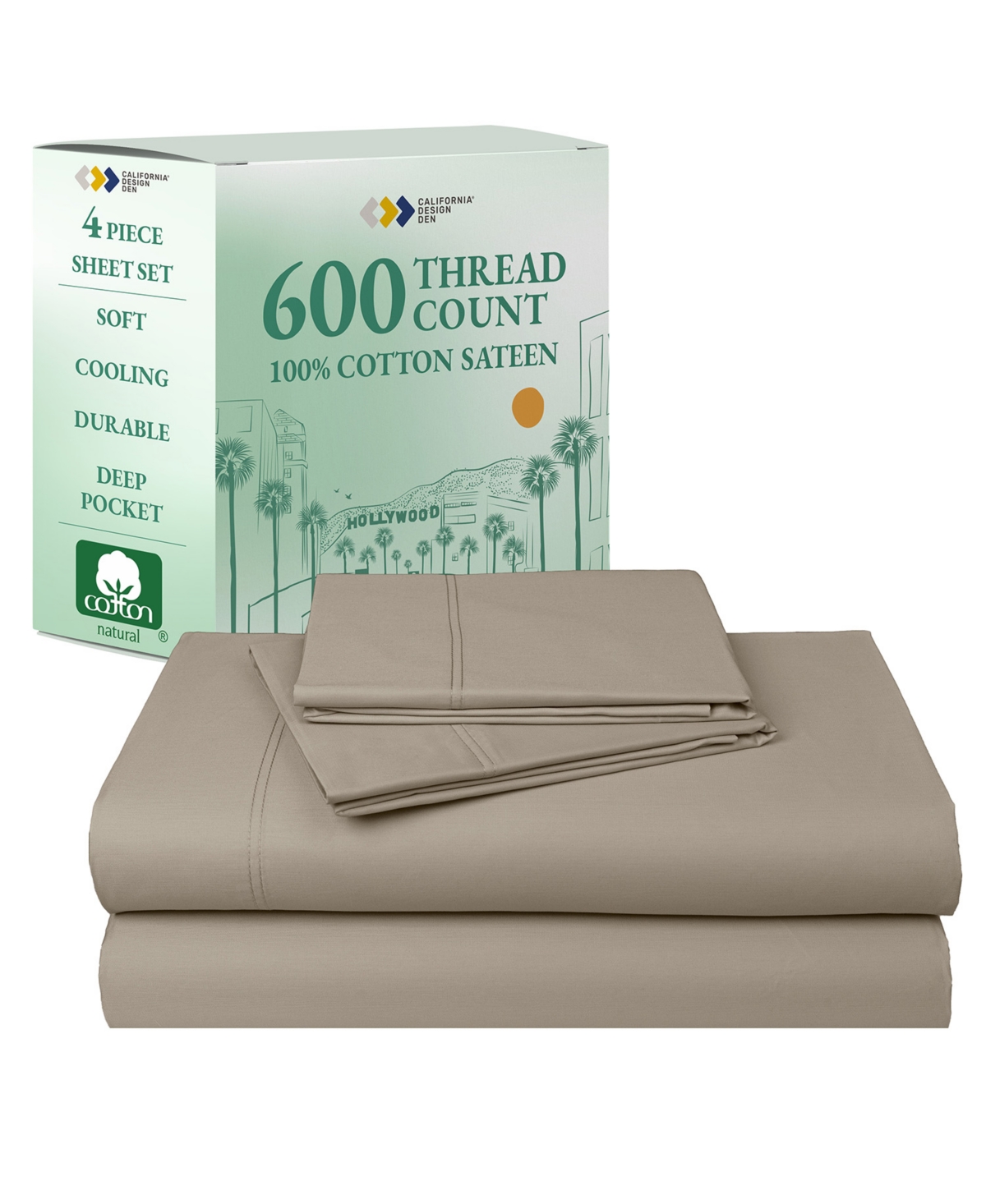 California Design Den 5-Star Luxury Size Bed Sheets Set - 600 Thread Count 100% Cotton Sateen, Soft & Crisp Bed Sheets