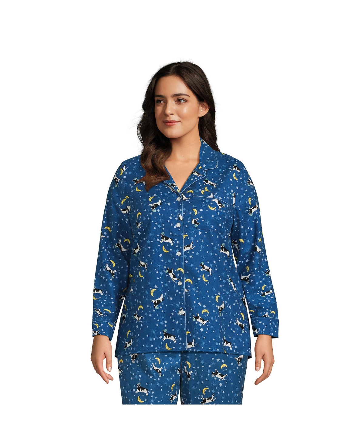 Lands' End Plus Size Long Sleeve Print Flannel Pajama Top