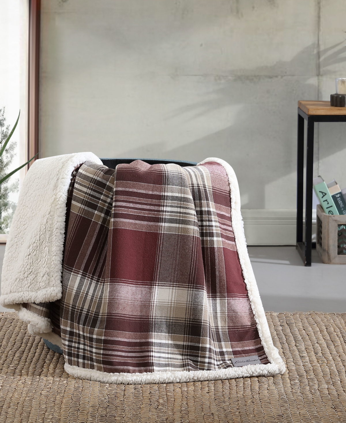 Eddie Bauer Plaid Cotton Yarn Dye Flannel Reversible Throw, 60