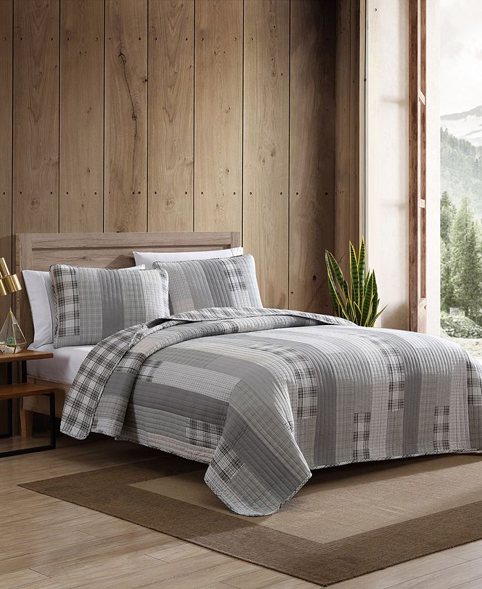 Eddie Bauer Fairview Grey Reversible 3Piece Full/Queen Quilt Set Macy's