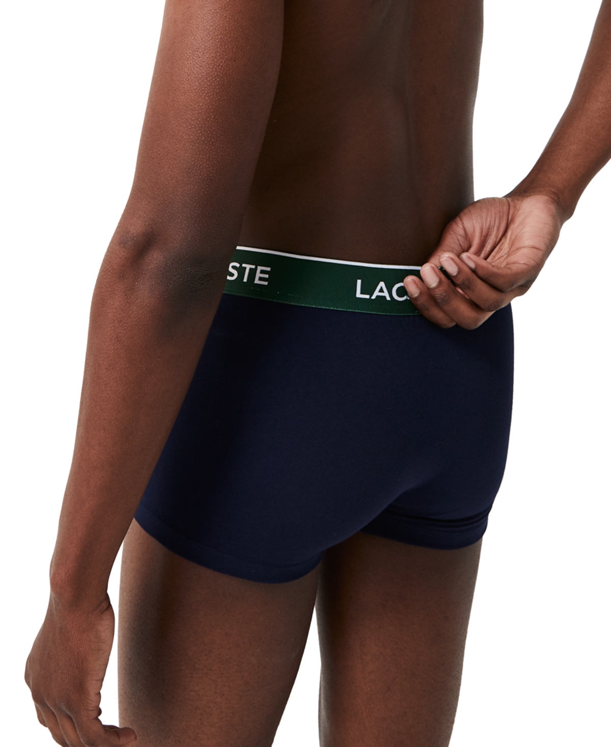 Lacoste Men's Casual Classic Colorful Waistband Trunk Set, 3 Pack - Green Red Navy