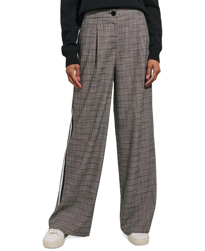 KARL LAGERFELD PARIS Women's Plaid Side-Stripe Wide-Leg Pants - Macy's