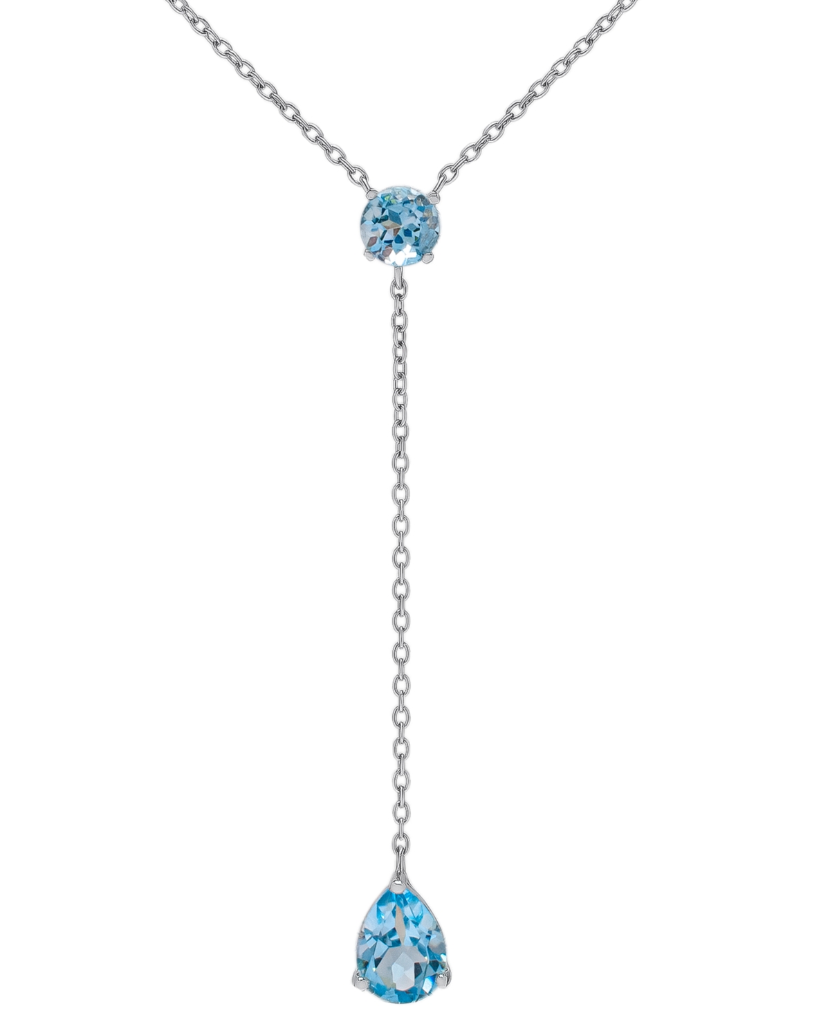 Macy's Blue Topaz Pear & Round 18" Lariat Necklace (1-1/10 Ct. T.w.) In Sterling Silver