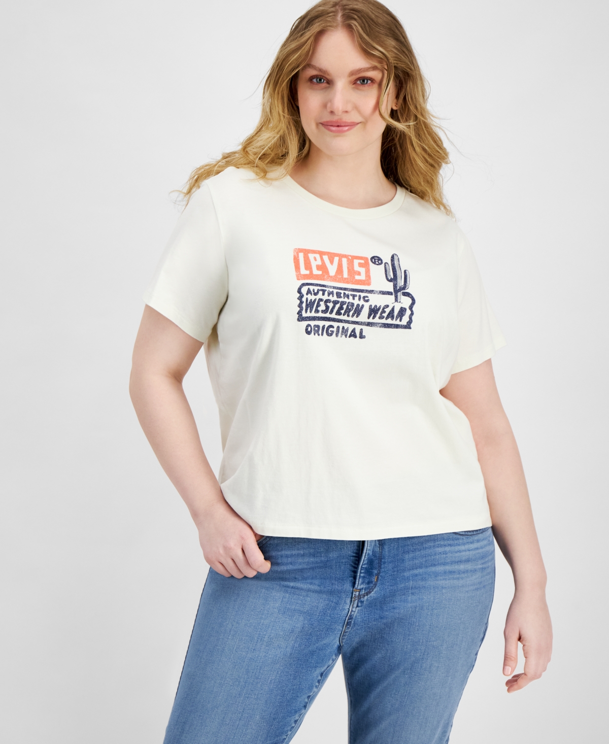 Levi's Plus Size Graphic Authentic Cotton Short-sleeve T-shirt In Authentic Western Wear Egret