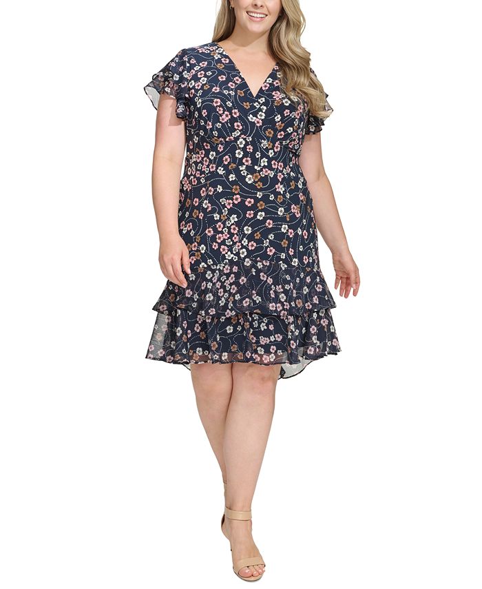 Tommy Hilfiger Plus Size Floral-Print Ruffled A-Line Dress - Macy's