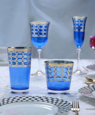 Cobalt Blue High Ball with Gold-Tone Rings, Set of 4