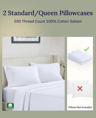 Standard Size 100% Cotton 500 Thread Count Pillowcases, Queen and Standard Size, Soft and Silky, Cool and Smooth by California Design Den