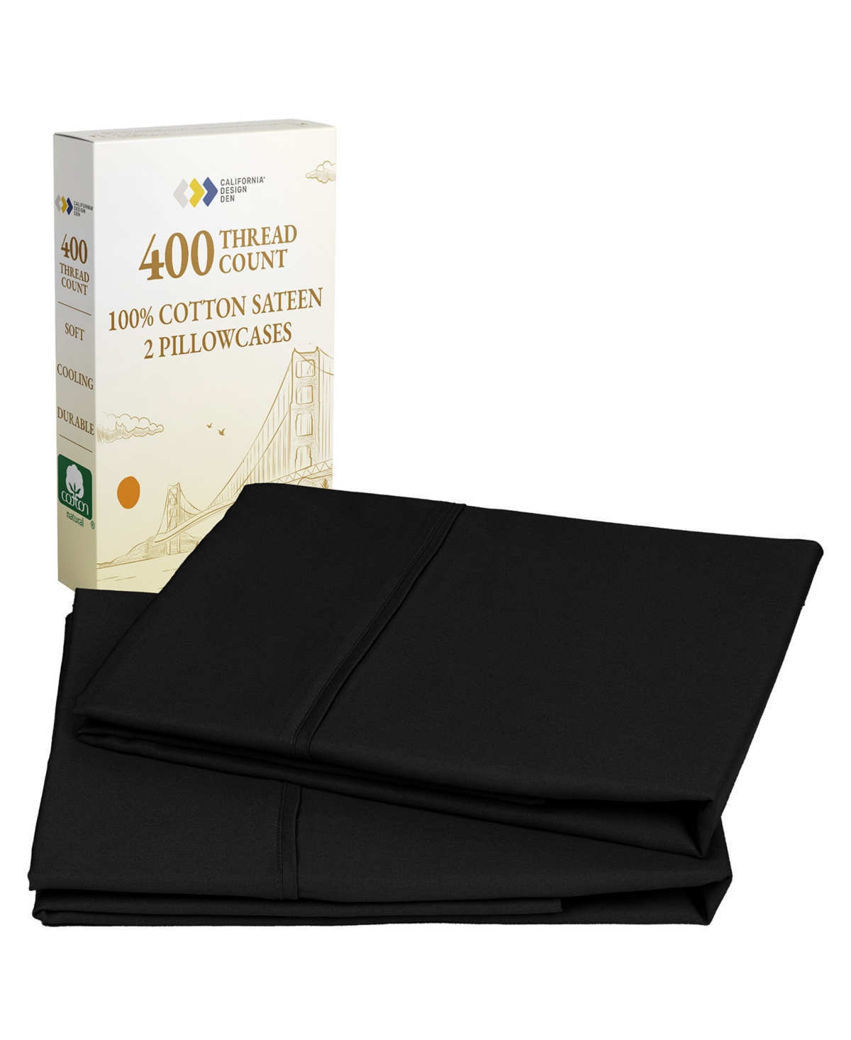 California Design Den Set - 400 Thread Count, 100% Cotton Sateen, Set of 2 Pillow Covers, Breathable, Cooling, Soft for Quality Sleep by