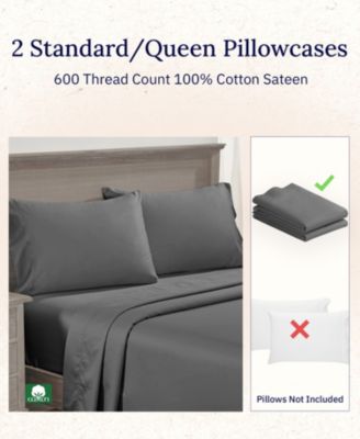 Crisp and Cool Standard/Queen Pillow Cases Set of 2 – Luxuriously Soft Hotel Quality 600 Thread Count, 100% Cotton Sateen,
