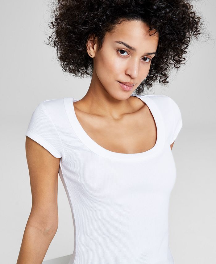 OThread & Co. Women's Basic Crop Top - Stretchy Scoop Neck, Cap Sleeve Shirt (Dark Green, Large) - View #5