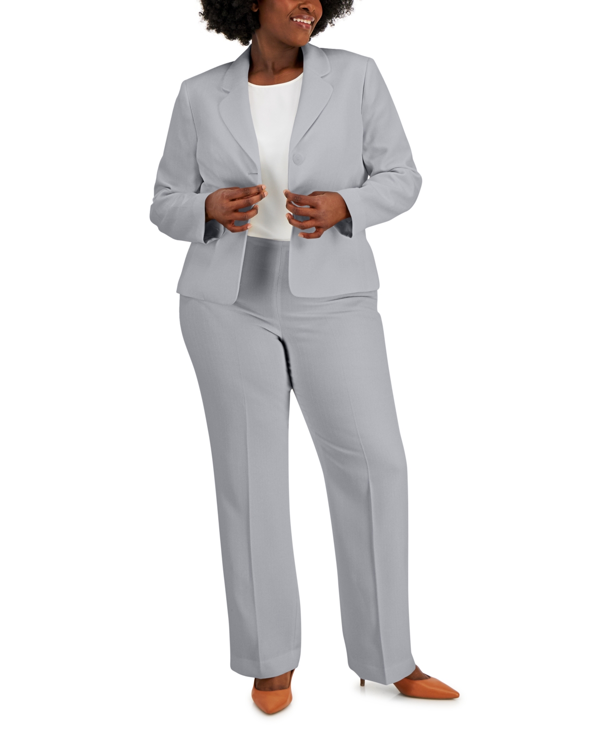 Plus Size Button-Front Side-Zip Pantsuit - Light Blossom Combo