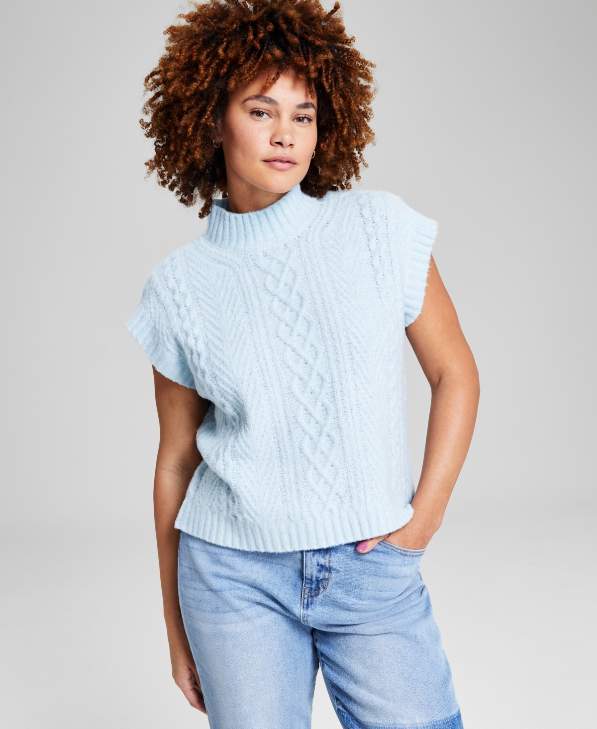 And Now This Women's Cable-knit Mock-neck Sleeveless Sweater In Cool Dusk