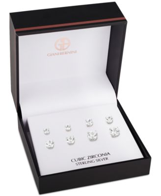 4-Pc. Set Cubic Zirconia Graduated Solitaire Stud Earrings in Sterling Silver, Created for Macy's