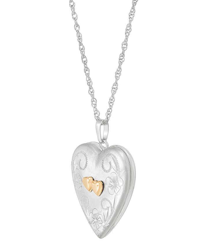 Macy s Sterling Silver and 14k Gold Necklace Heart Locket Pendant