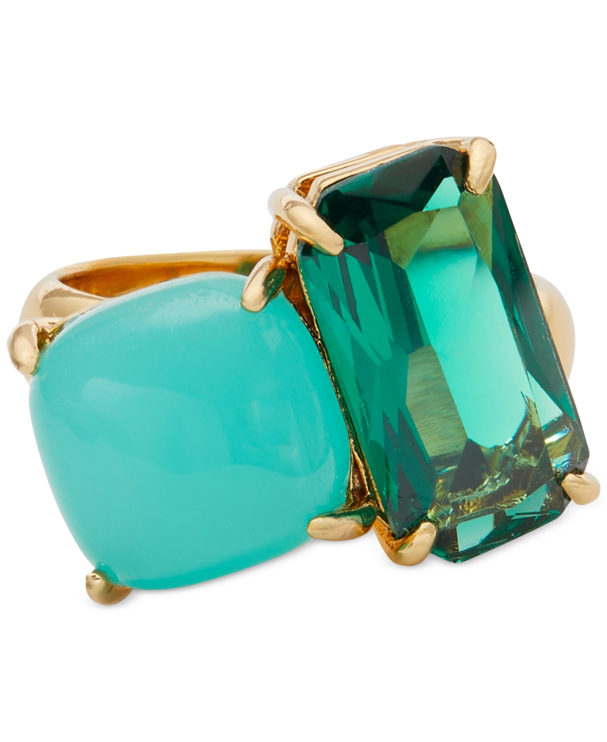 Kate Spade Gold-tone Double Crystal Statement Ring In Green Mult