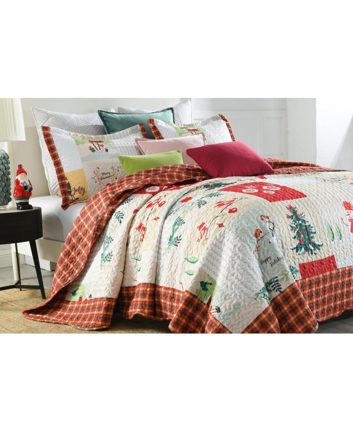 MarCielo 3 Piece Christmas Quilt Bedspread Set B022 -