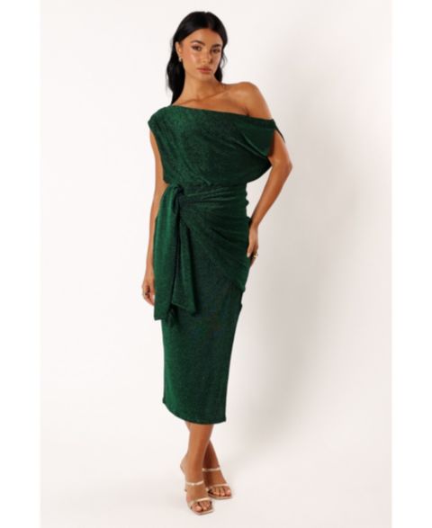 Женское платье Petal and Pup Santiago Off Shoulder Midi, цвет: Изумрудный