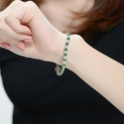 Sterling Silver White Gold Plated with Colored Cubic Zirconia Tennis Bracelet