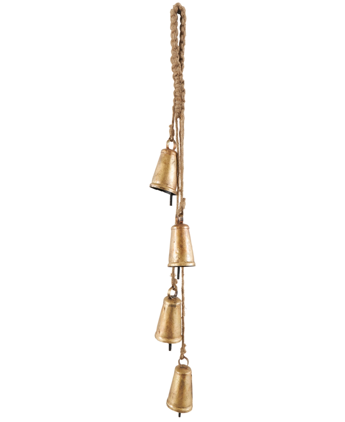 Rosemary Lane Metal Tibetan Inspired Decorative Cow Bell With Jute Hanging Rope, 4" X 3" X 29" In Gold