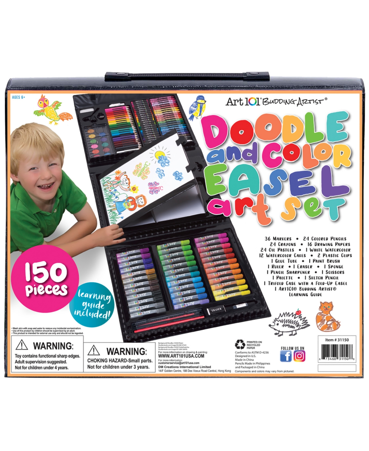 Art 101 Budding Artist Pop-up Easel Doodle Color Art Set, 150 Pieces In Multi