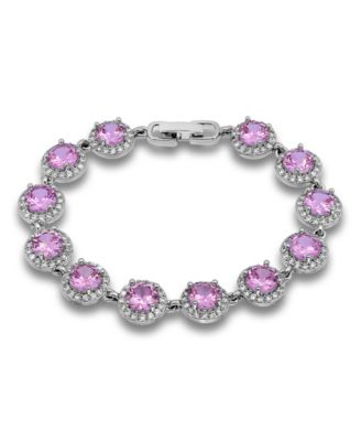 Pink Cubic Zirconia Round Halo Link Bracelet