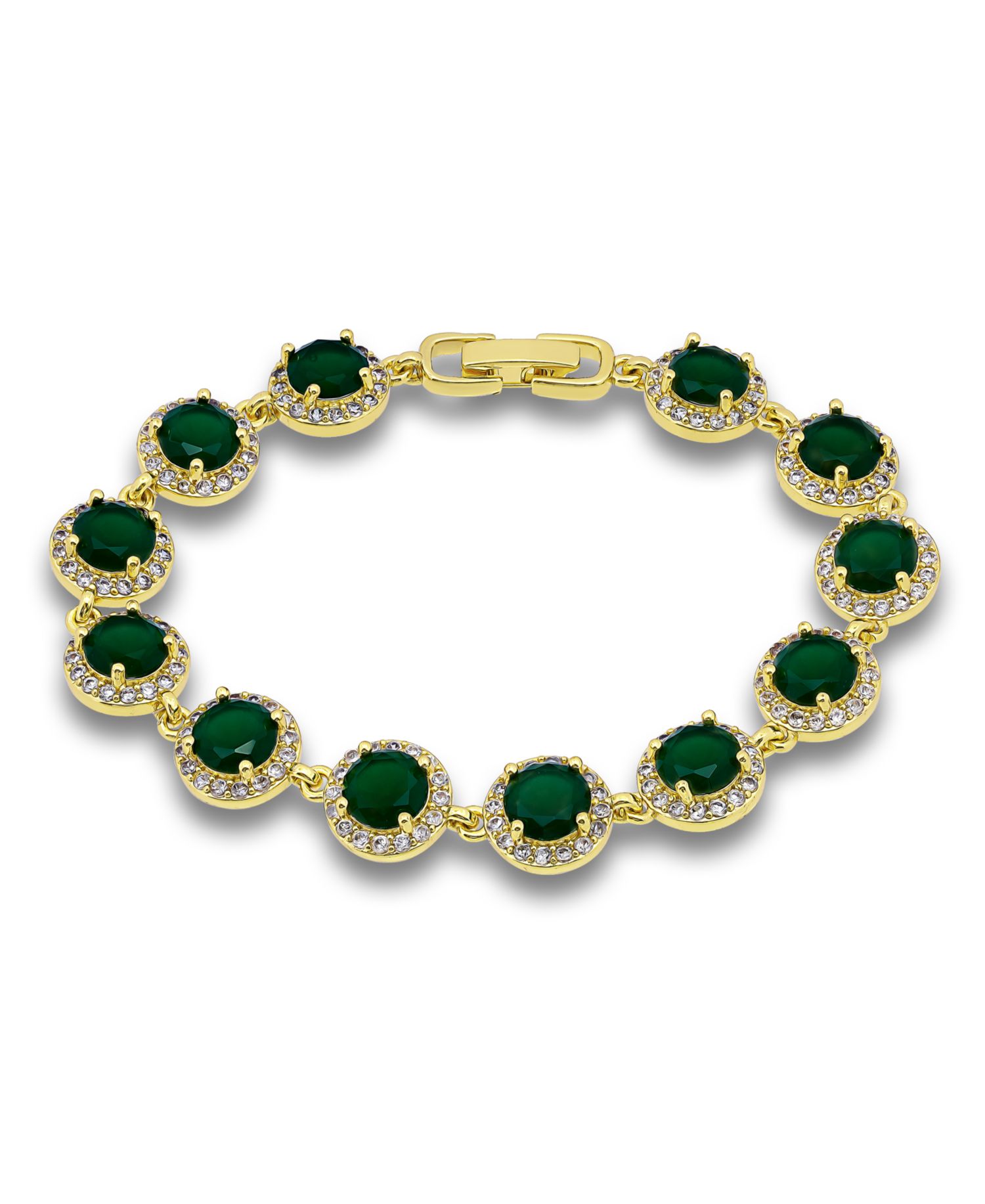 Emerald Green Glass Cubic Zirconia Halo Link Bracelet