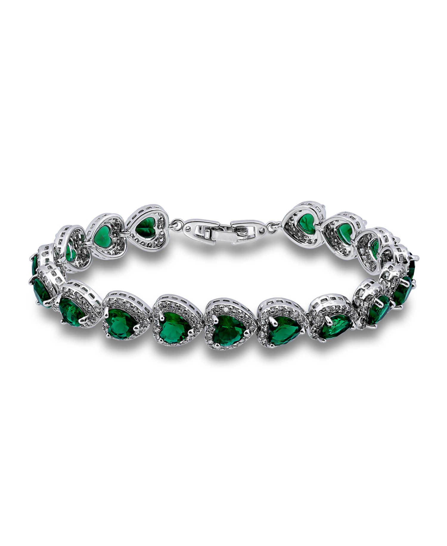 Cubic Zirconia Green Glass Heart Halo Link Bracelet