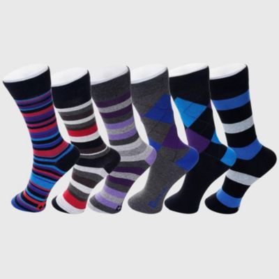 Men's Dress Socks 6 Pair Crew Sock Cotton Dress Socks for Men Solid Ribbed Argyle Pattern Multicolor Fun Designs