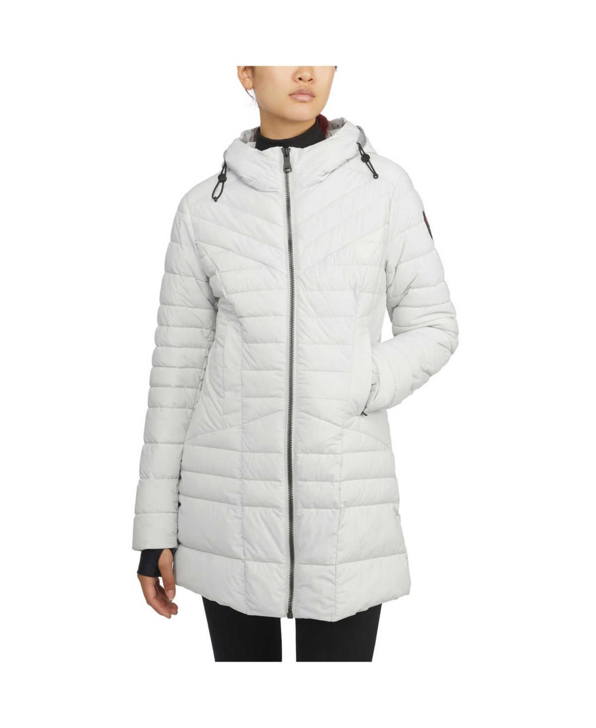 Women's Cort Fixed Hood Puffer Jacket with Reflective Trim - Silver