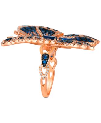 Chocolate & Vanilla Diamonds&reg; (1-1/5 ct. t.w.) & Multi-Gemstone (3-1/3 ct. t.w.) Butterfly Ring in 14k Rose Gold